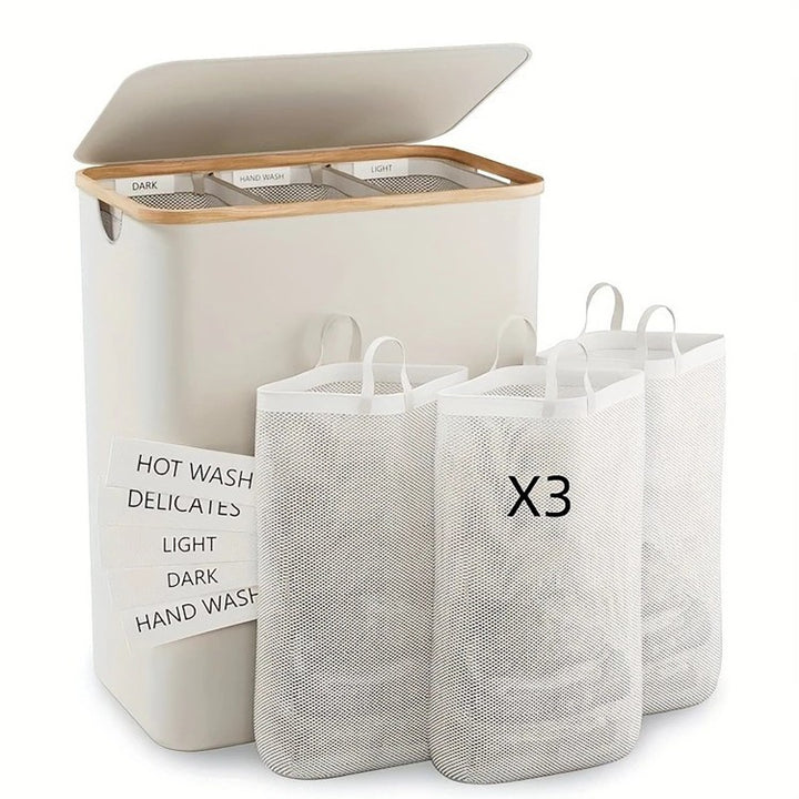 Elegant Laundry Container Made of High-Quality Textile with Bamboo Frame