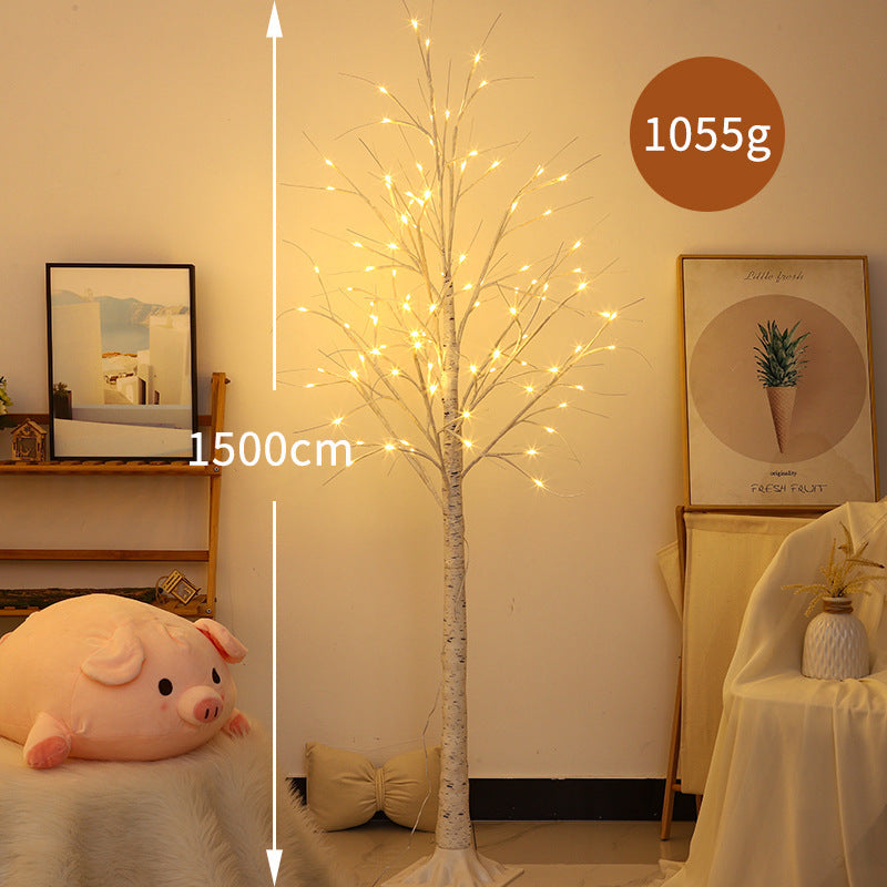 LED birch floor lamp with warm fairy lights and flexible branch arms