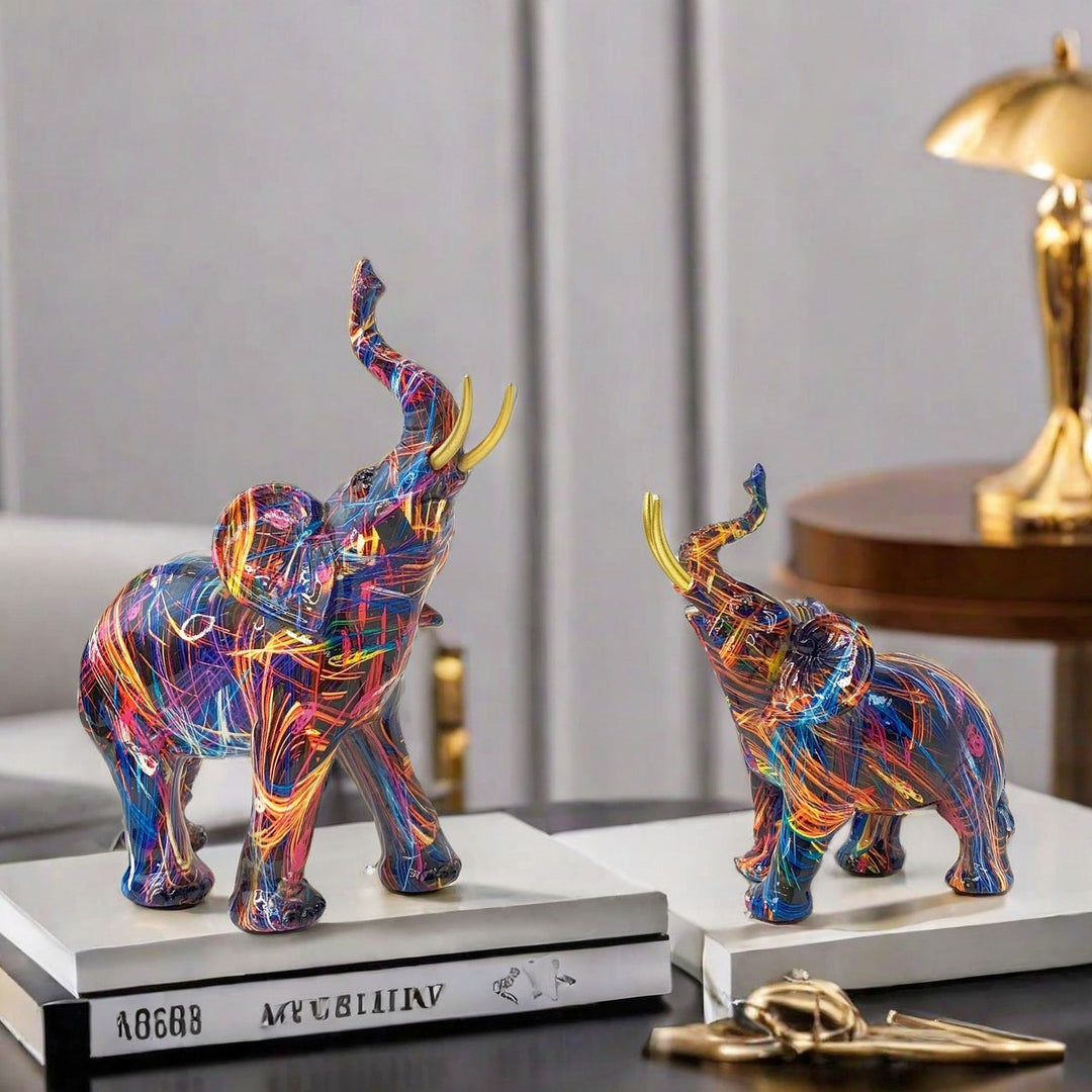 Creative elephant figurine with colorful design