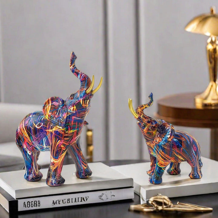 Creative elephant figurine with colorful design