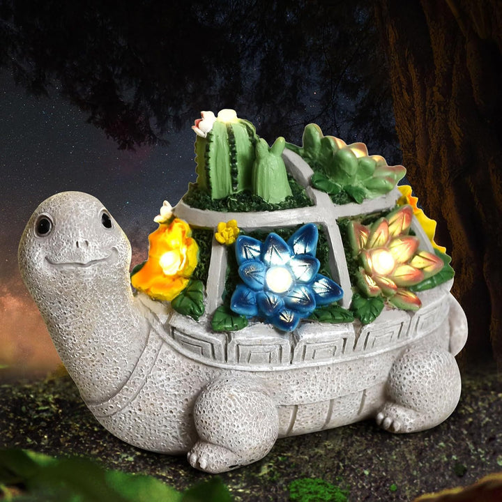 Playful Solar-Powered LED Garden Statue Frog on Turtle Resin Ornament