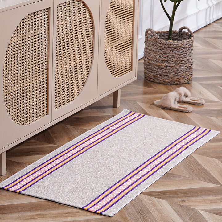 Flat-woven runner rug with check pattern and decorative border stripe