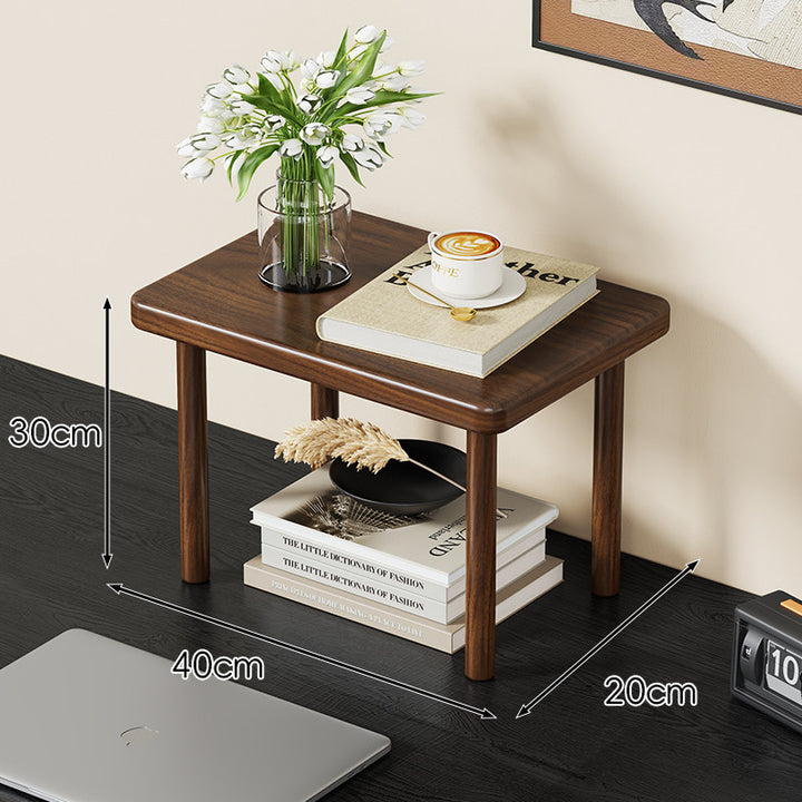 Compact Solid Wood Elevated Desk Display Stand with Under-Shelf Storage and Rounded Leg Design