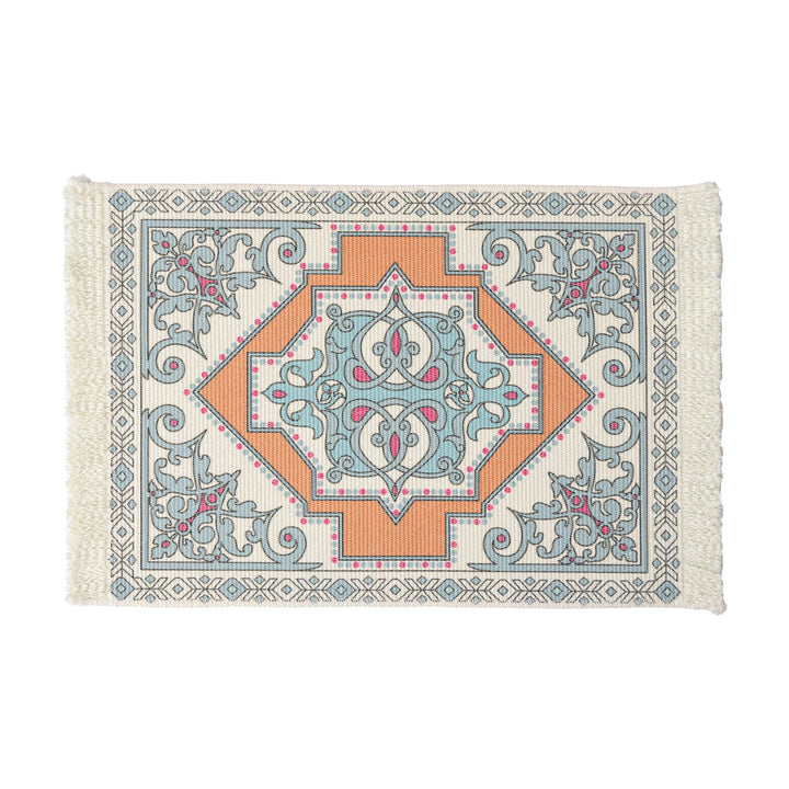 Rectangular short-pile rug in oriental medallion design with fringes