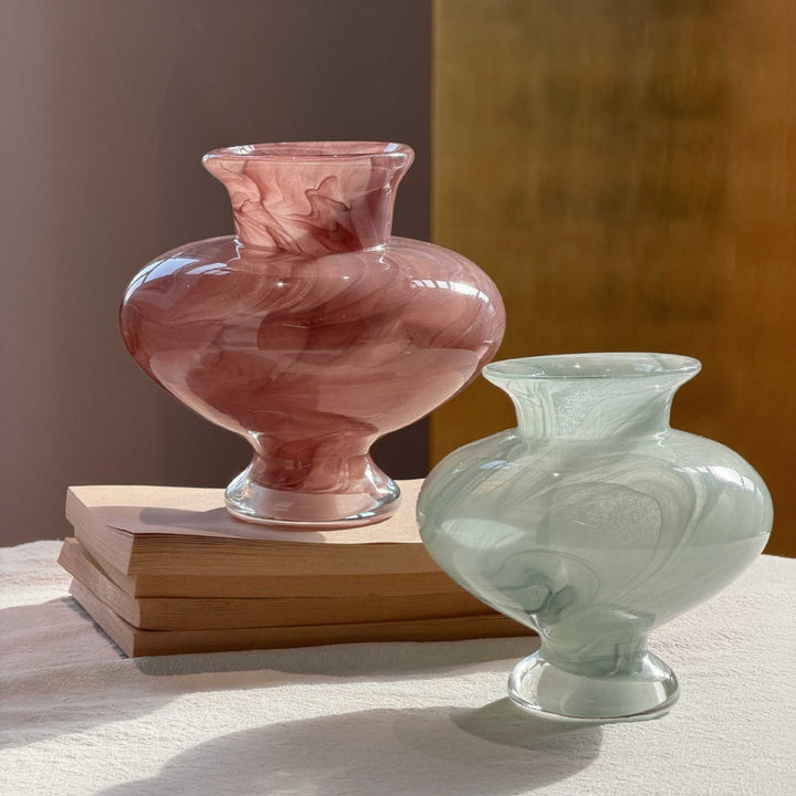 Mini Hand-Blown Swirled Glass Bulb Vase with Pedestal Base