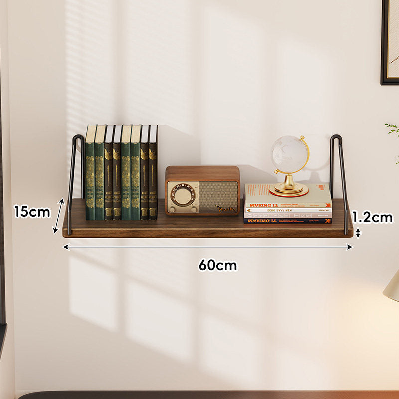 Floating Wall Shelf with Minimal Metal Bracket and Oak Veneer