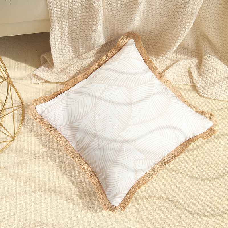 Decorative Fringe Leaf Print Throw Pillow