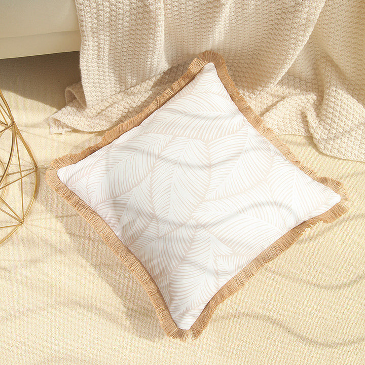 Decorative Fringe Leaf Print Throw Pillow