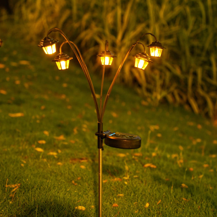 Solar-Powered Vintage Lantern with Multiple Heads Path Stake Set