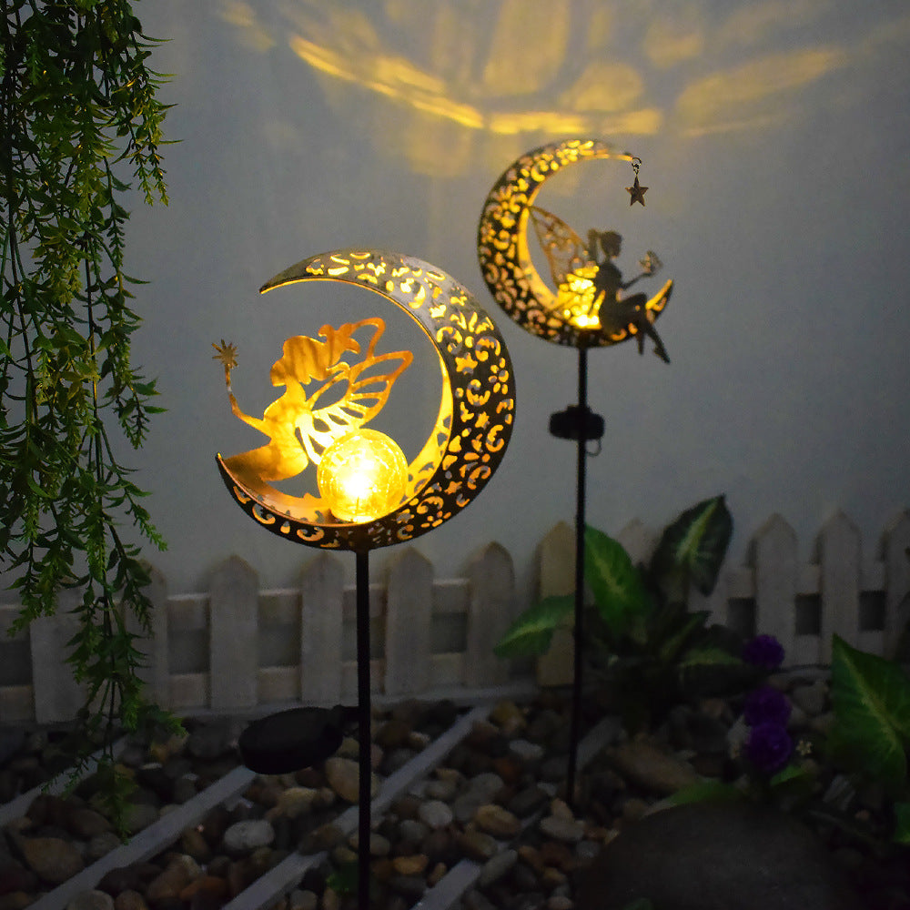 Solar-powered Filigree Crescent Stake Lantern