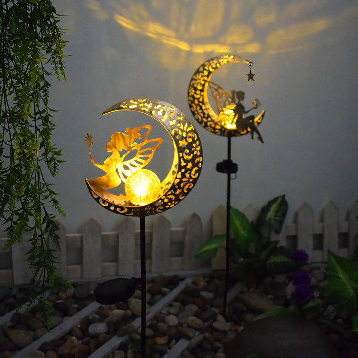 Solar-powered Filigree Crescent Stake Lantern