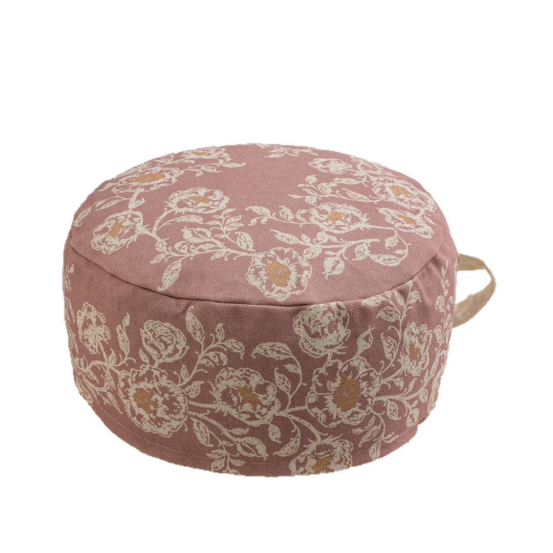 Seating pouf - meditation cushion with floral jacquard cover and carrying handle
