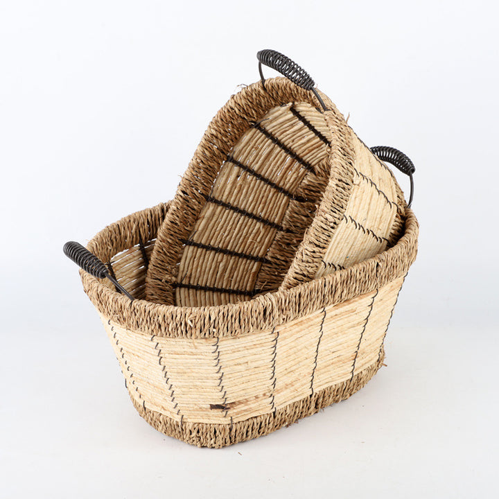 Practical storage basket with stainless steel handles