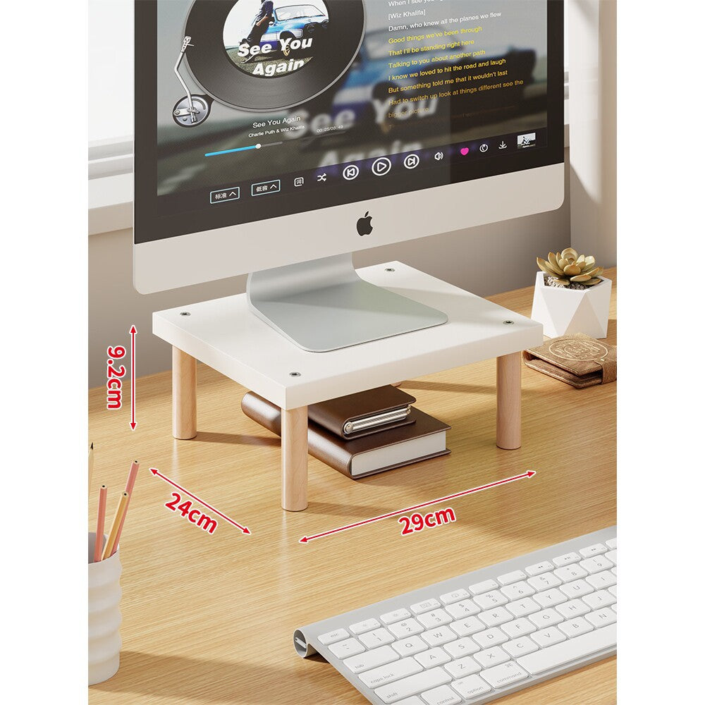 Elevated Wooden-Leg Monitor Riser with Under-Shelf Storage