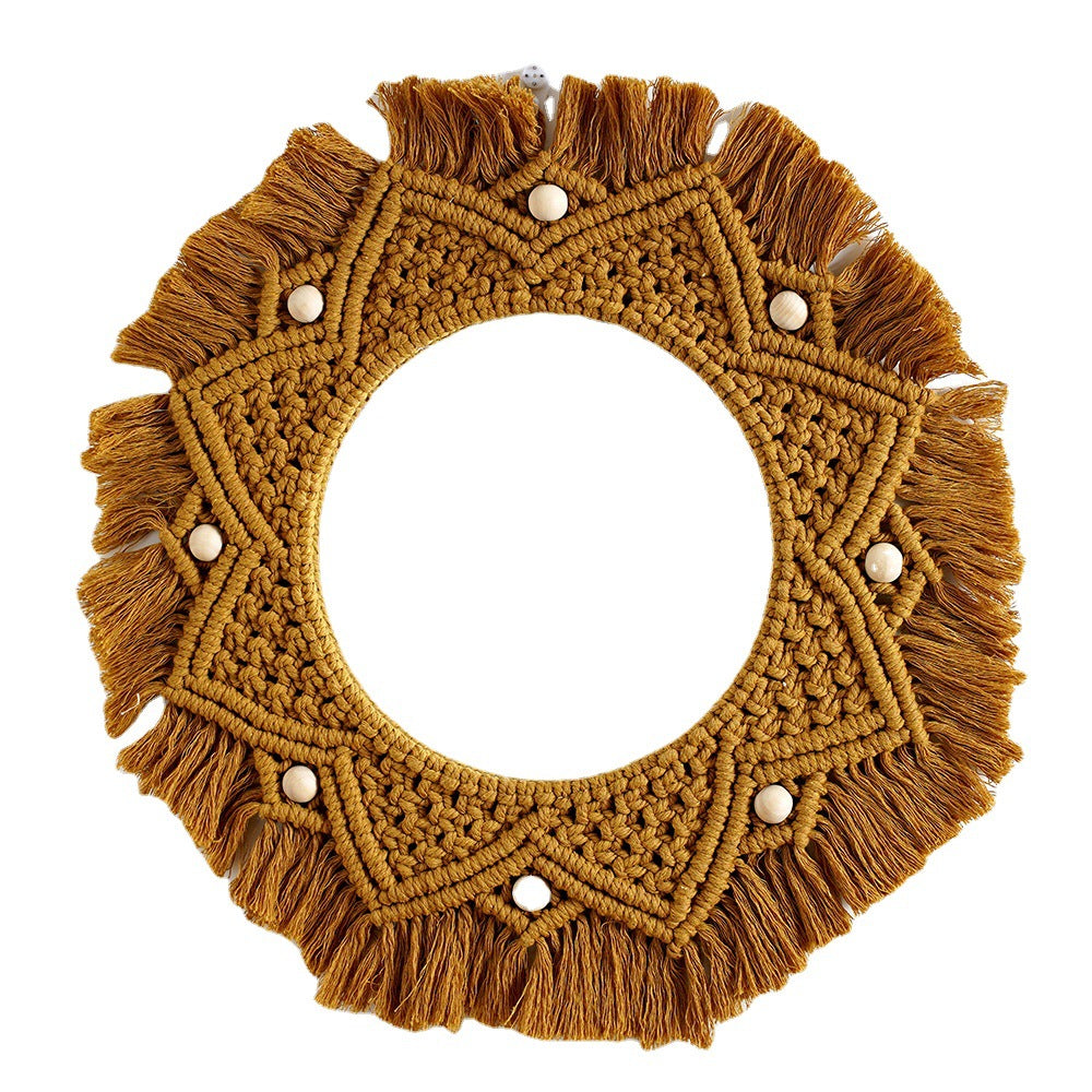 Bohemian Macrame Wall Mirror with Decorative Fringe