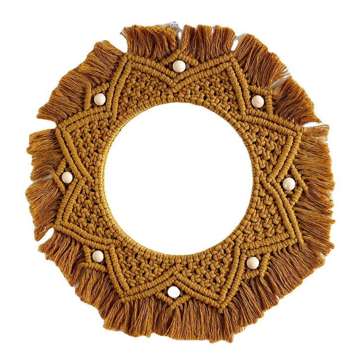 Bohemian Macrame Wall Mirror with Decorative Fringe