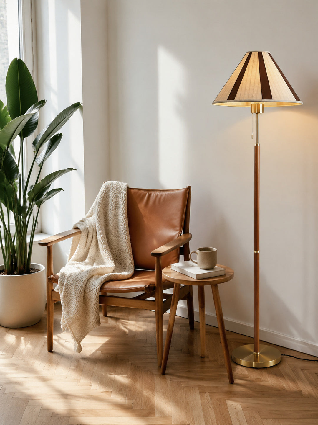 Retro-inspired wooden floor lamp