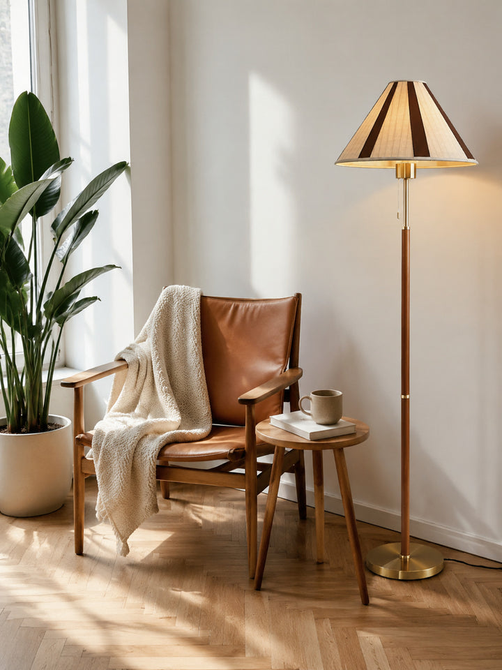 Retro-inspired wooden floor lamp