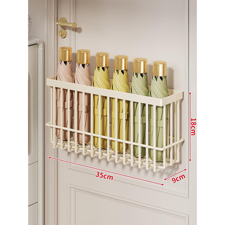 Wall-Mounted Folding Umbrella Storage Caddy for Door with Ventilated Grid and Quick-Drain Base