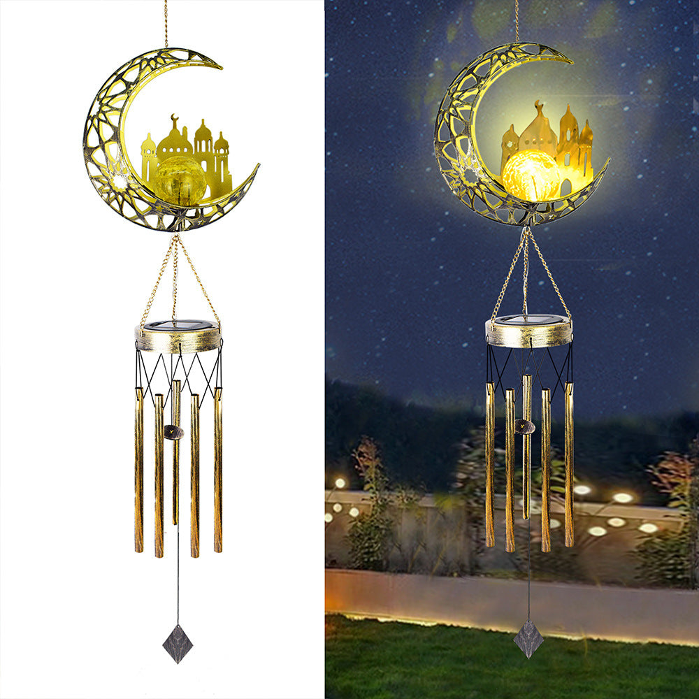Hanging Flamingo Solar LED Wind Chime with Crackle Glass Globe