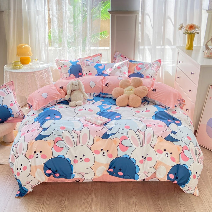Playful Floral Cartoon Duvet Cover Set