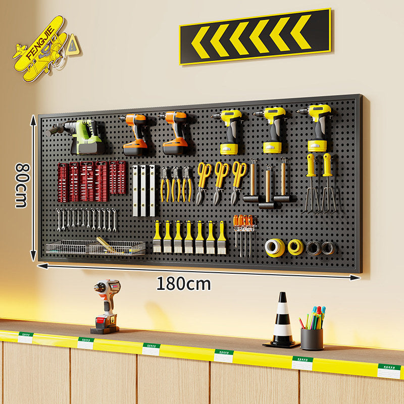 Wall-Mounted Perforated Metal Tool Pegboard Organizer with Magnetic Strip and Multi Hooks