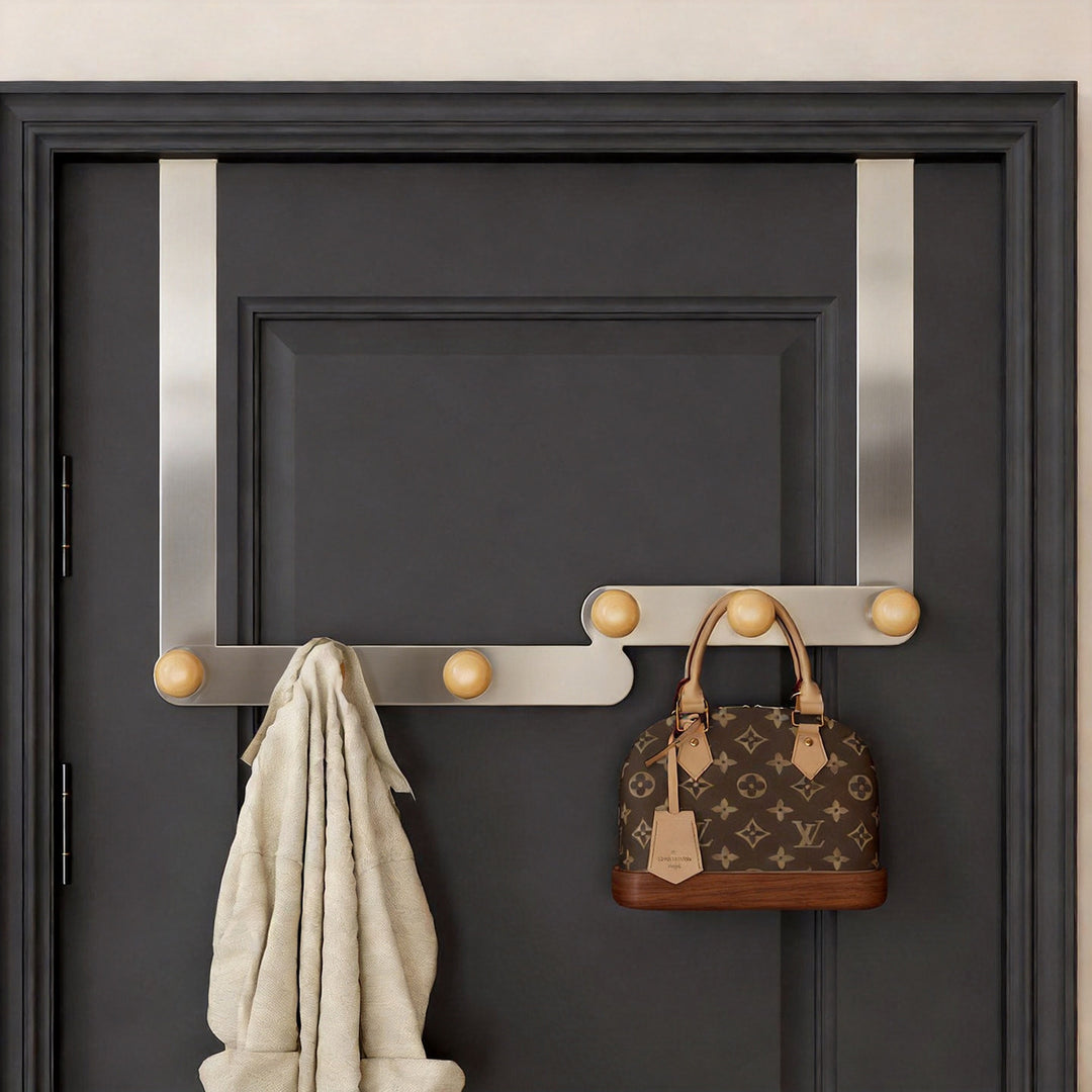 Over-Door Decorative Scalloped Multi-Hook Hanger with Wooden Knobs