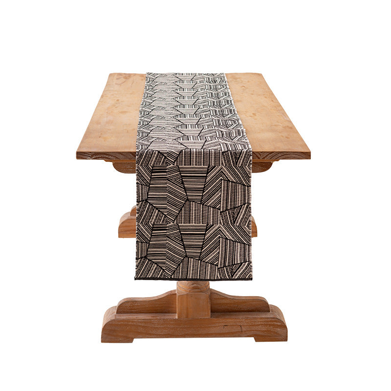 Modern cotton table runner with geometric line jacquard