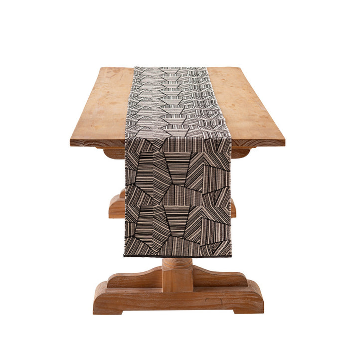 Modern cotton table runner with geometric line jacquard
