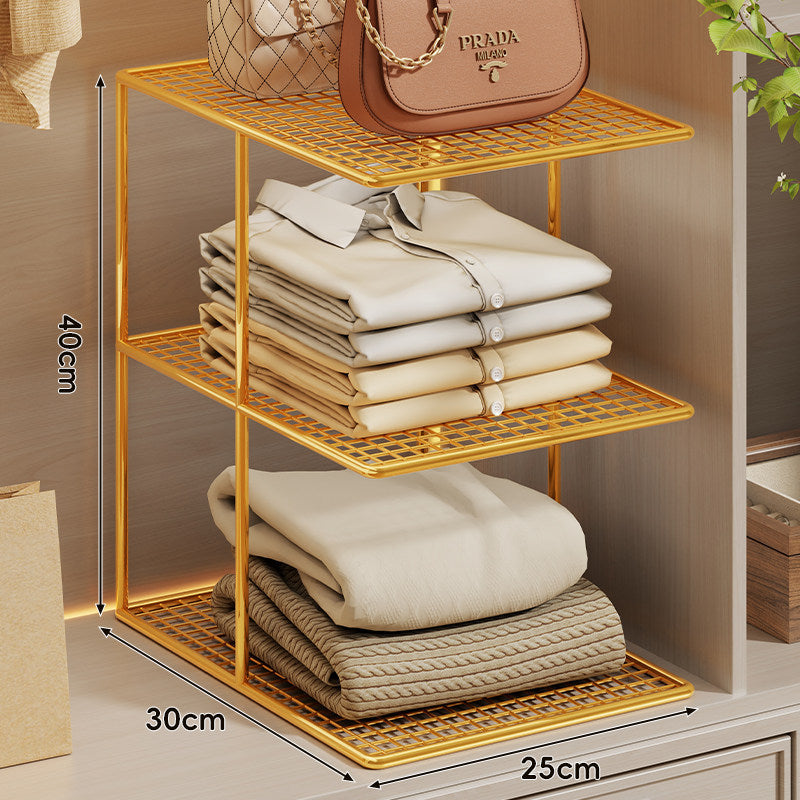 Compact Three-Level Ventilated Mesh Closet Shelf Organizer Stand