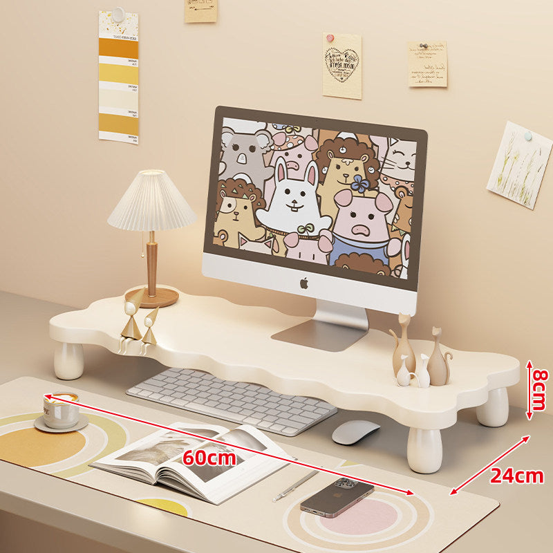 Low-Profile Ergonomic Wooden Desktop Monitor Lift with Under-Shelf Keyboard Storage