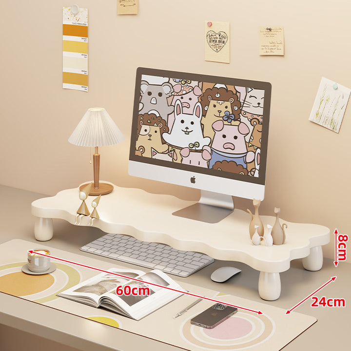 Low-Profile Ergonomic Wooden Desktop Monitor Lift with Under-Shelf Keyboard Storage
