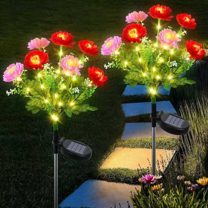 Solar-powered decorative garden stele with lifelike ranunculus bouquet