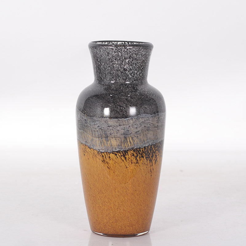 Handcrafted Metallic Ombre Crackle Glass Decorative Vase with Flared Neck