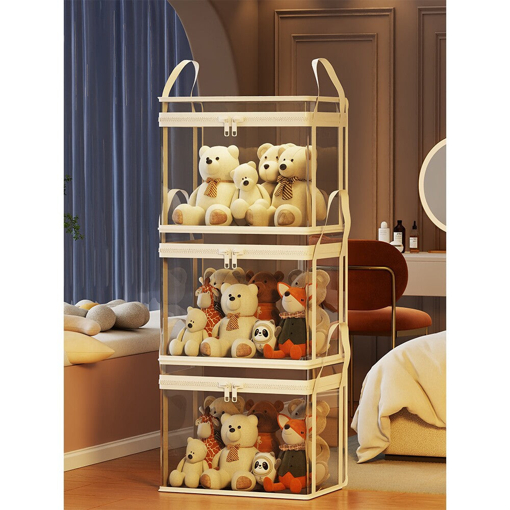 Transparent Zippered Foldable Storage Box with Reinforced Carry Handles