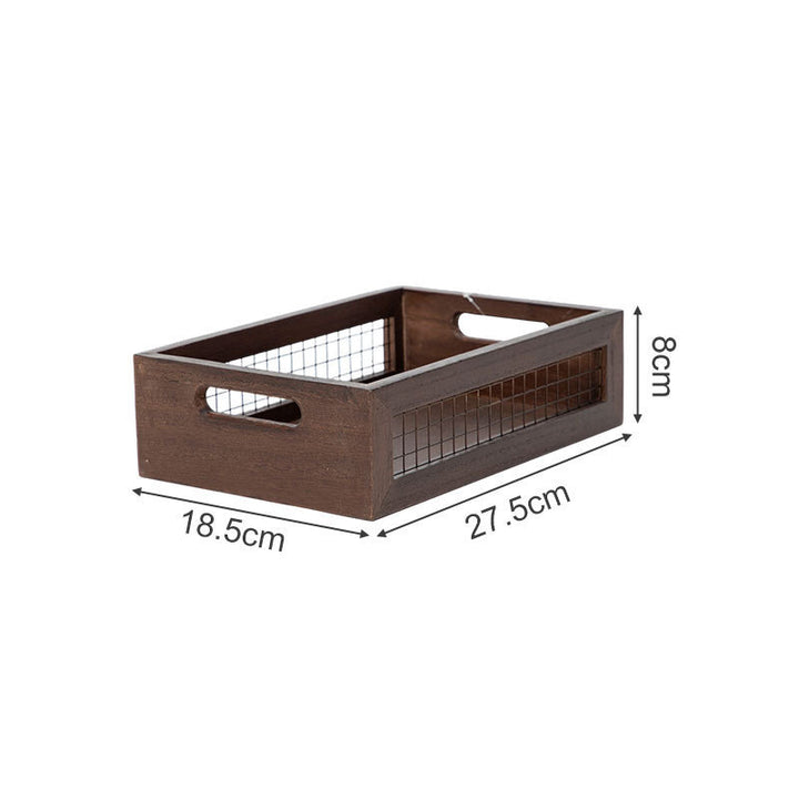 Wooden storage box with metal grid