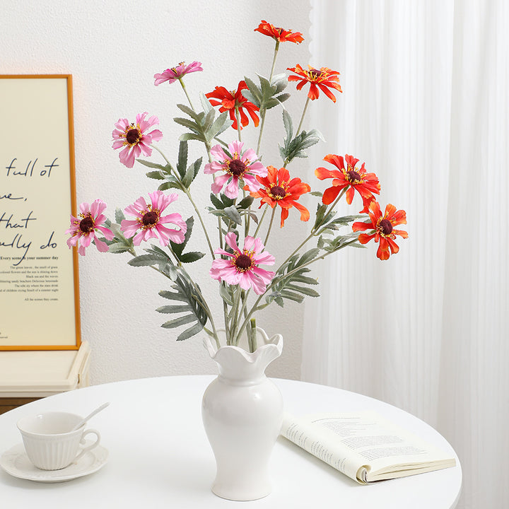 Artificial poppy flower branch with lifelike blooms and detailed leaves