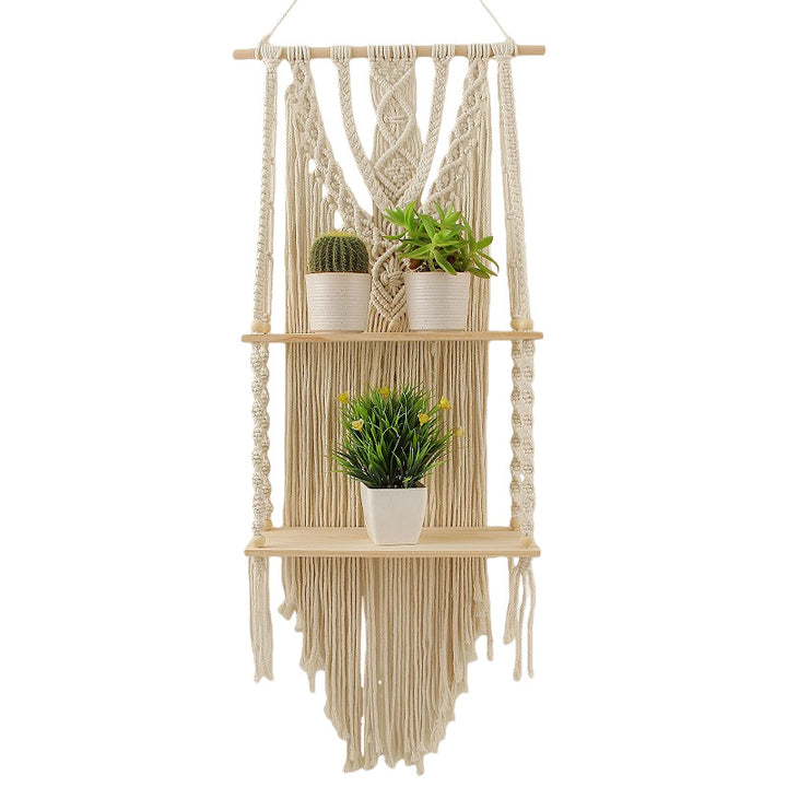 Decorative Macramé Wall Shelf with Dual Plant Holders