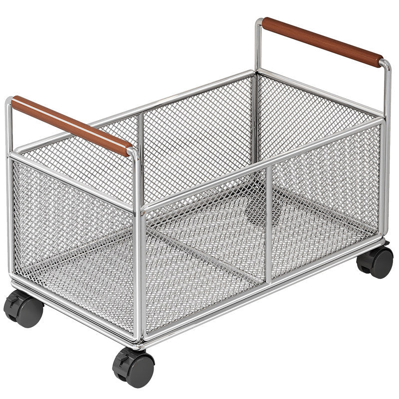 Mesh Metal Storage Organizer Basket with Wooden Grip Handles