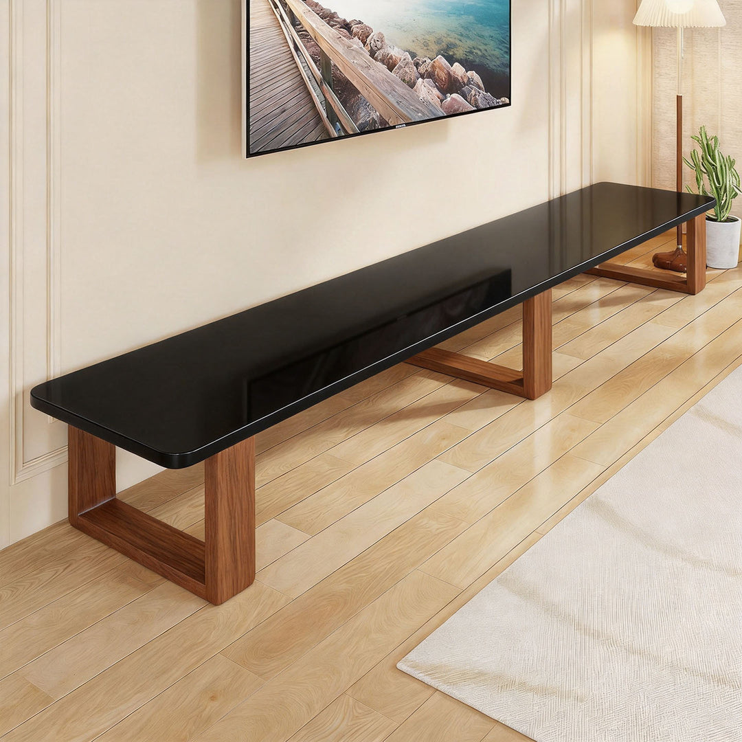 Low Solid Wood TV Media Console Bench with Open Rectangular Legs