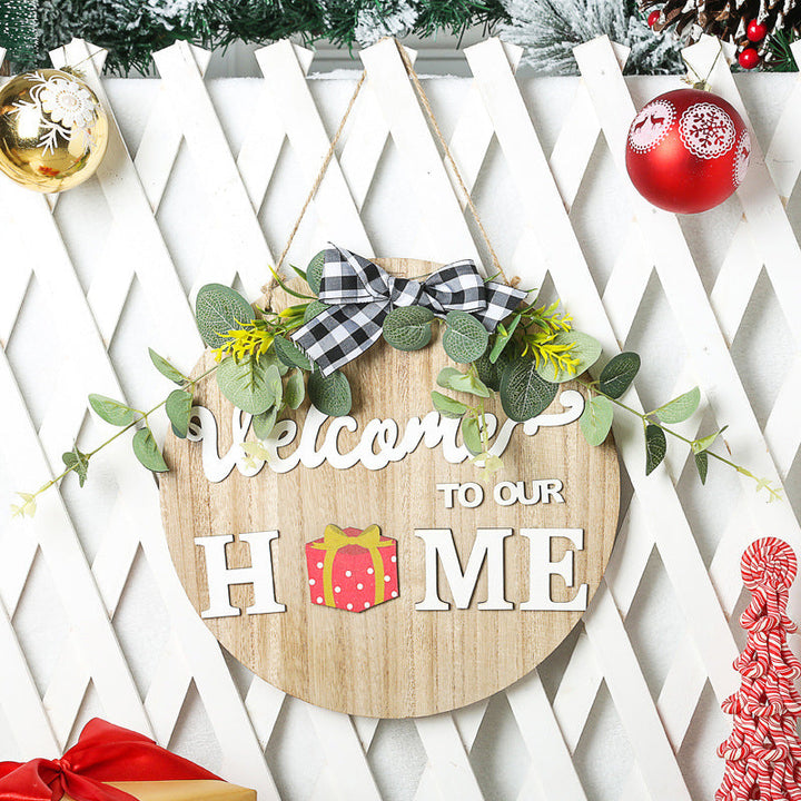 Decorative wooden sign with welcome message