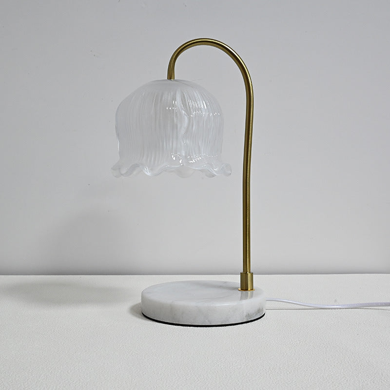 Vintage-Glass-Bell-Shade Marble-Base Table Lamp