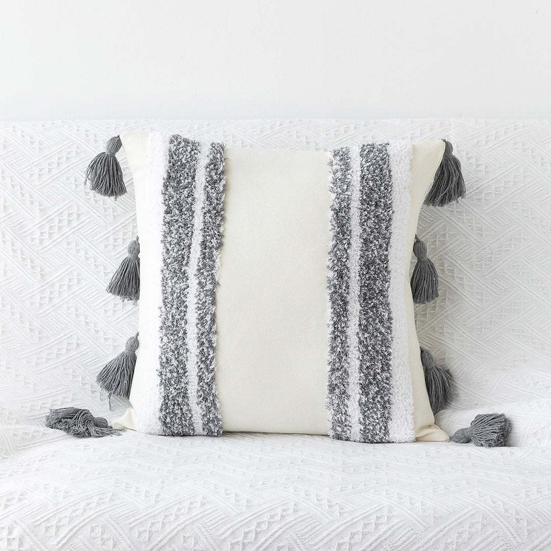 Textured Tassel Accent Throw Pillow