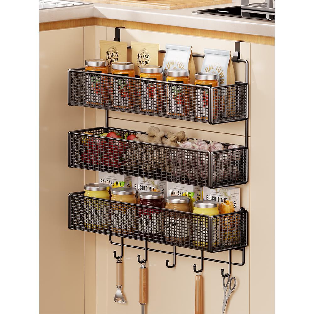 Over-Cabinet Three-Tier Mesh Hanging Pantry Organizer with Removable Baskets