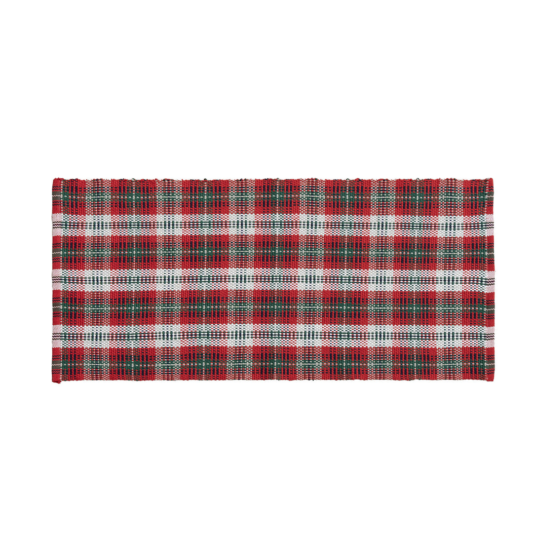 Handwoven robust table runner made of cotton blend with classic check pattern