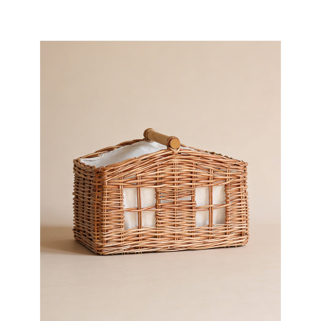 Large storage basket with wooden handle