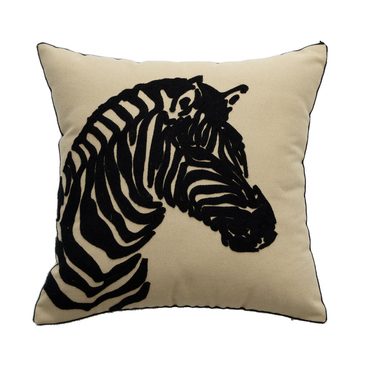 Cotton decorative pillow with raised dog tuft embroidery and contrasting piping