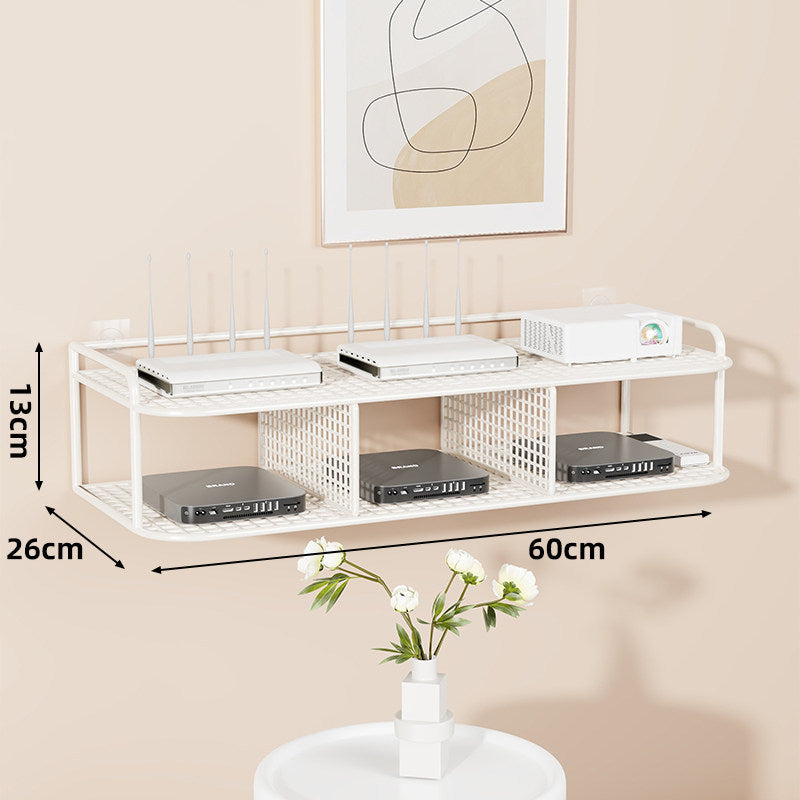 Wall-Mounted Two-Tier Ventilated Metal Mesh Electronics & Router Shelf Organizer