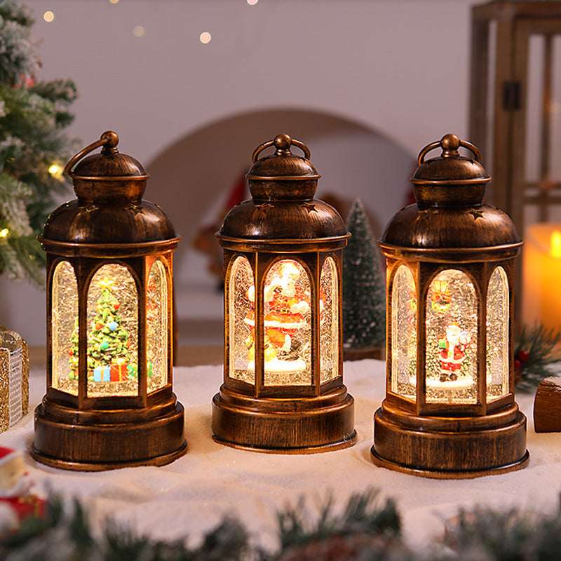 Illuminated Christmas lantern with Santa Claus scene