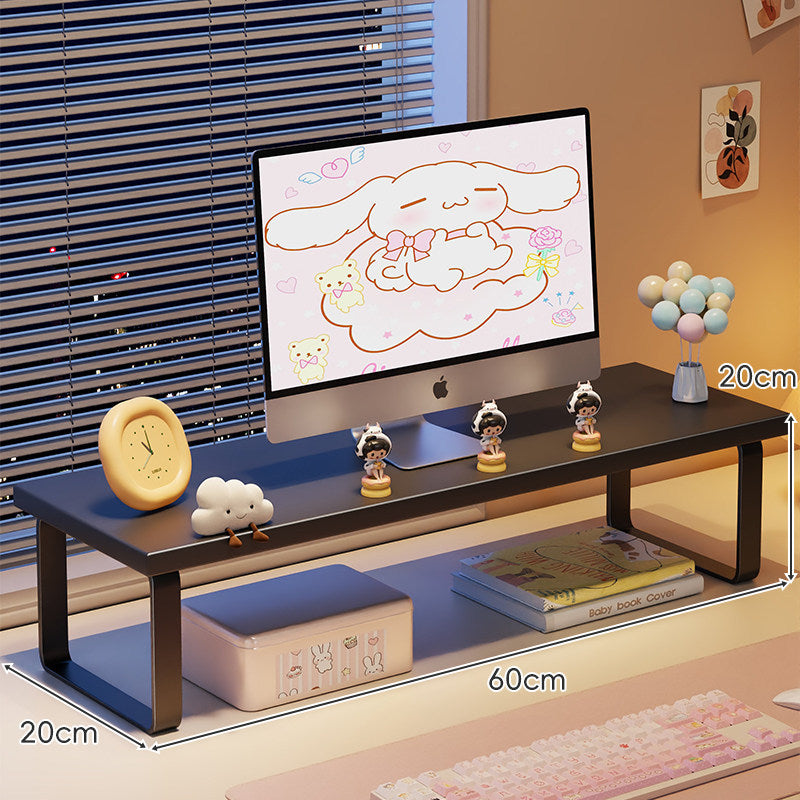 Elevated Monitor Riser Stand with Wood-Effect Top Metal Frame and Under-Shelf Storage
